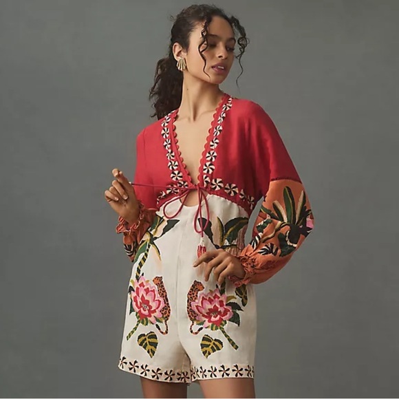 FARM Rio x Anthropologie Floral Long-Sleeve Romper - Picture 4 of 8